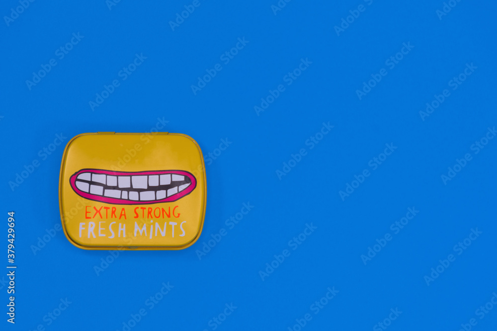 Metal box containing tooth mints