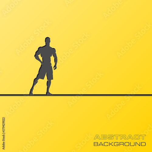 Abstract flat design concept with Muscular Man Silhouette Lifting Weightsillustration on yellow background. Vector collection. Fitness icon