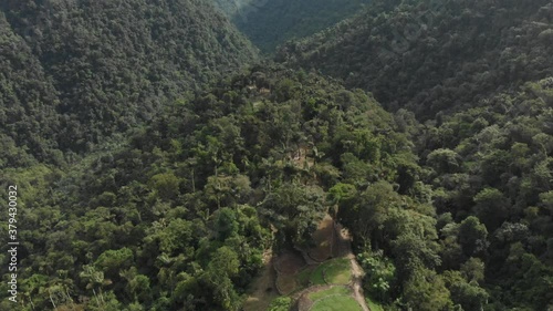 Aerial View of Ciudad Perdida, Terraces of Lost City in Sierra Nevada, Colombia. Famous Hiking Location and Archeological Site photo