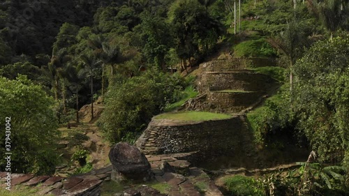 Ciudad Perdida, Colombian Ancient Lost City. Aerial View of Archaeological Site and Stone Terraces Deep in Rainforest, Popular Tourist Hike photo