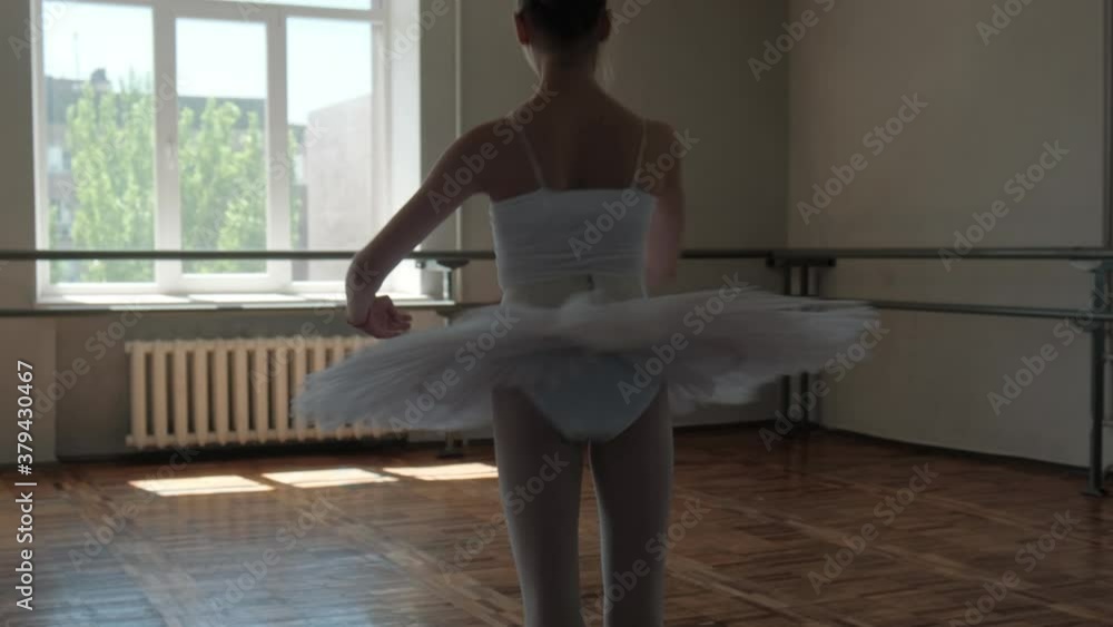 A ballerina in a white tutu trains and dances beautifully. A ballerina in a white tutu trains and dances beautifully.