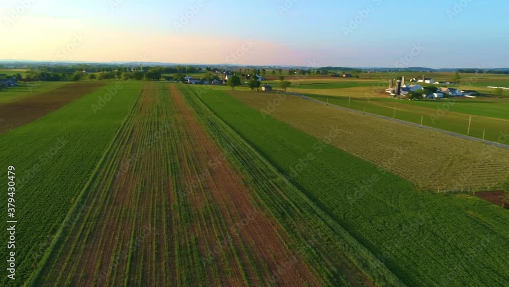 Aerial View of Amish Farmlands in Late Afternoon on a Beautiful Sunny Spring Day Aerial View of Amish Farmlands in Late Afternoon on a Beautiful Sunny Spring Day