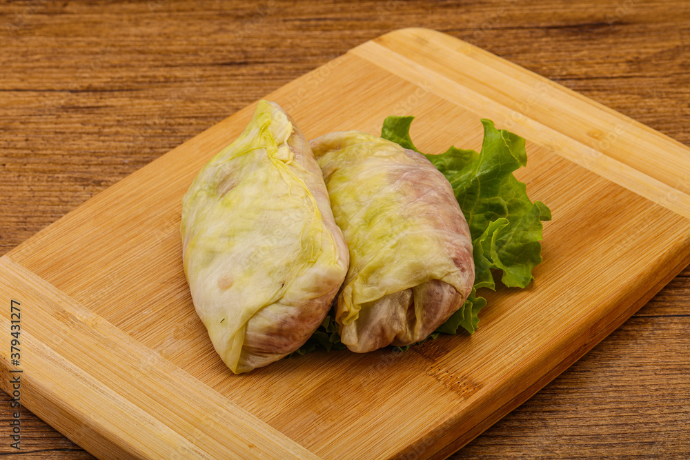 Homemade raw stuffed cabbage with meat Homemade raw stuffed cabbage with meat