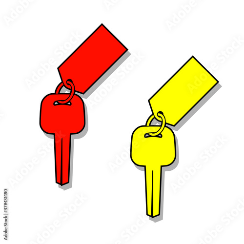 Icon of the key from the door lock with the tag on the ring, The key for an English lock with a fob