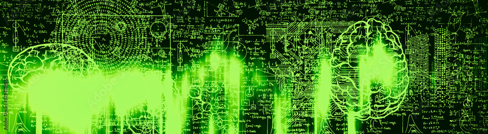 Big data and artificial intelligence concept. Machine learning and cyber mind domination concept in form of women face outline outline with circuit board and binary data flow Big data and artificial intelligence concept. Machine learning and cyber mind domination concept in form of women face outline outline with circuit board and binary data flow
