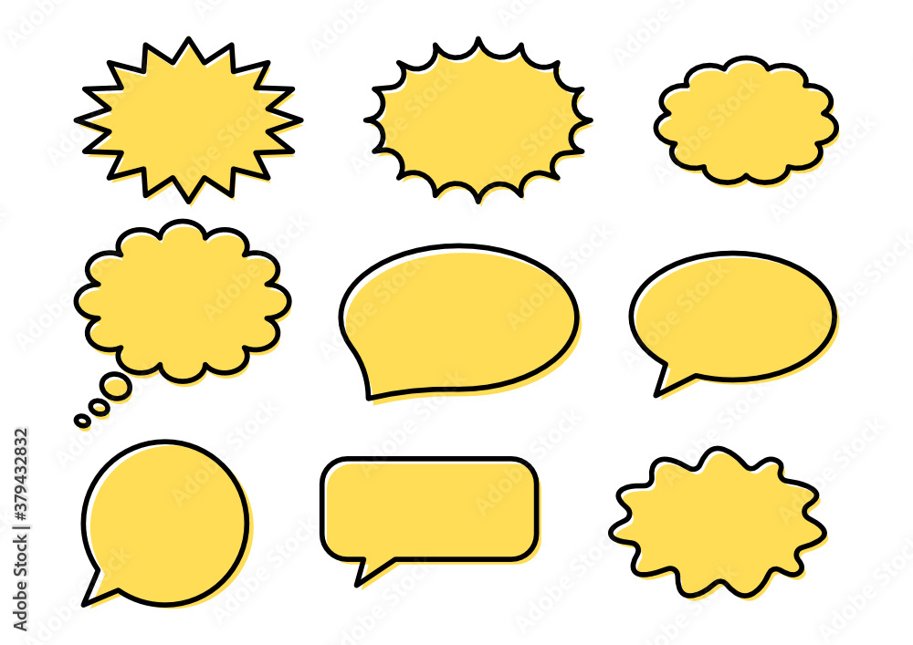 Set of yellow speech bubble icon. Comics speech symbols Set of yellow speech bubble icon. Comics speech symbols