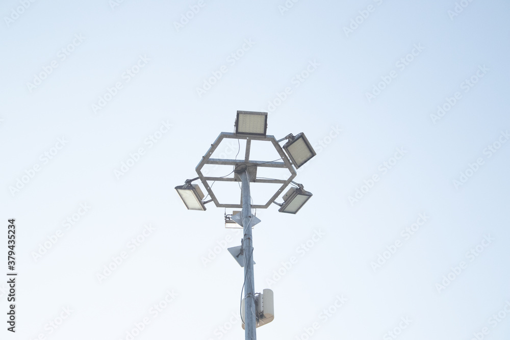 street lamp on blue sky