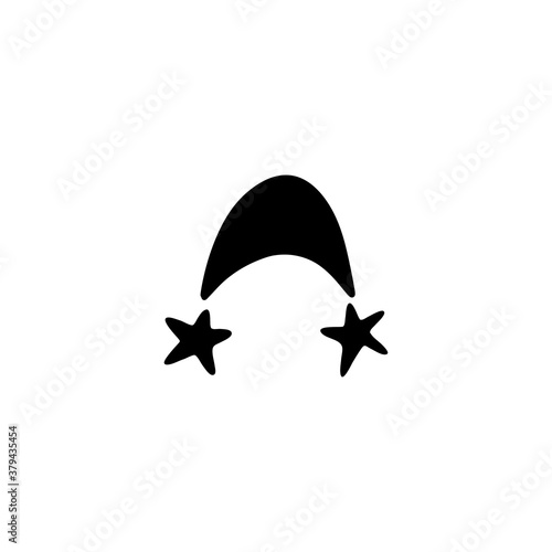 A large black moon stands like an arch on black stars. Vector stock isolated illustration. The concept of celestial bodies.