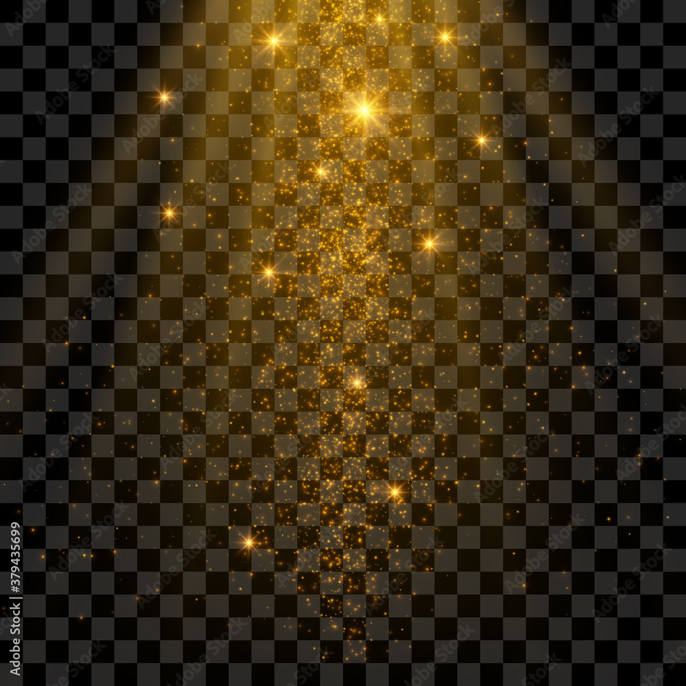 Sparklng golden magical light effect, shiny particles isolated on transparent background. - obrazy, fototapety, plakaty 