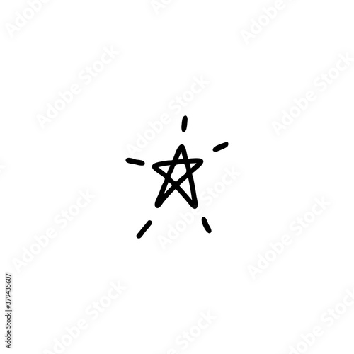 Five-pointed star. Contour of a glittering star celestial element. Hand drawn shining doodle. Vector stock isolated illustration.
