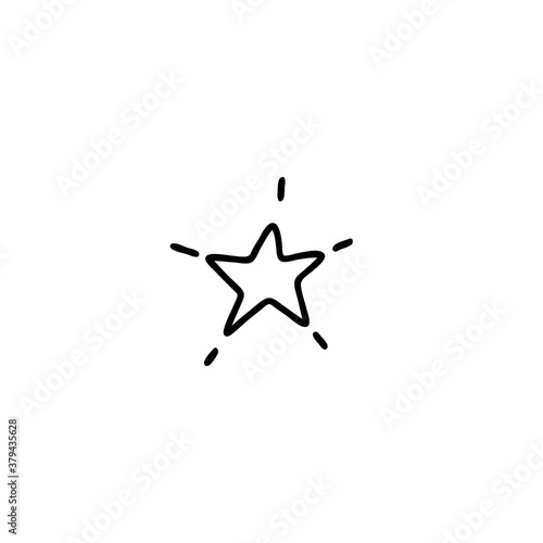 Five-pointed shining star. Contour of a glittering star celestial element. Hand drawn shining doodle. Vector stock isolated illustration.