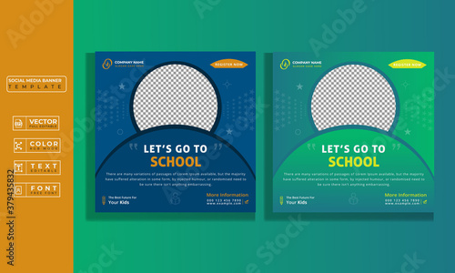 School Admission Social media banner design Template For Children School.