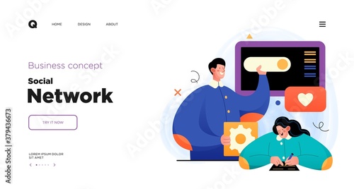 Social media network and digital communication concept. Website Landing page template designs. Web page layout with modern business concepts illustration.