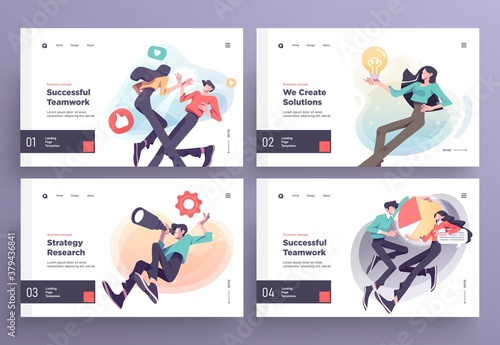 Set of Presentation slide templates or landing page websites design. Business concept illustrations. Modern flat style.
