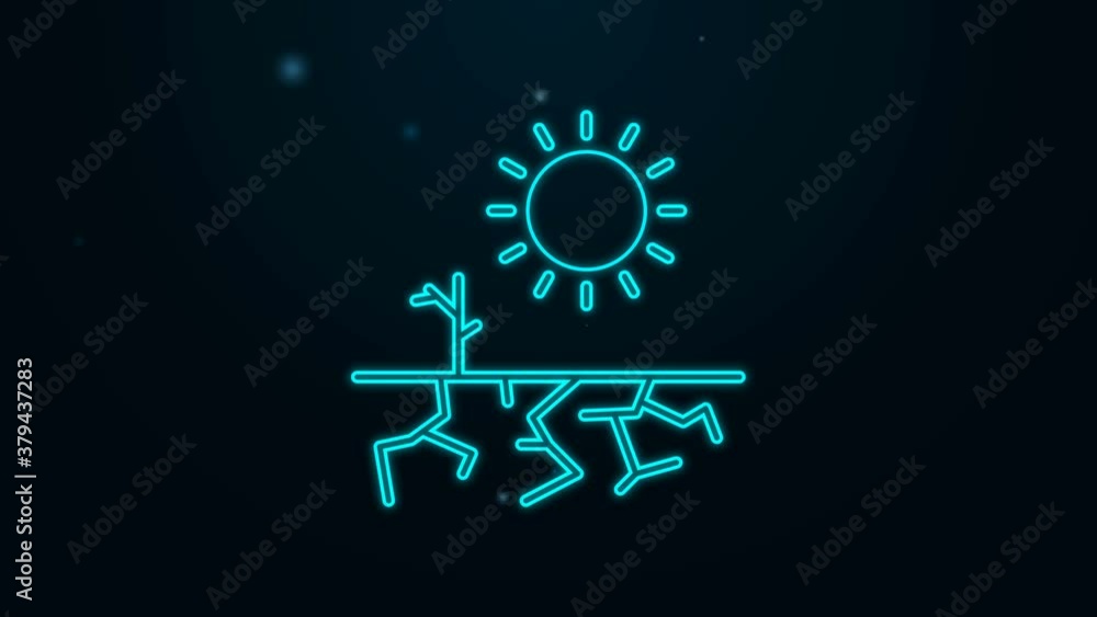 Glowing neon line Drought icon isolated on black background. 4K Video motion graphic animation Glowing neon line Drought icon isolated on black background. 4K Video motion graphic animation