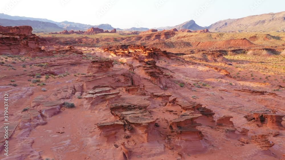 Drone Flying Over Sharply Eroded Rocks and Fins in Nevada Desert Drone Flying Over Sharply Eroded Rocks and Fins in Nevada Desert