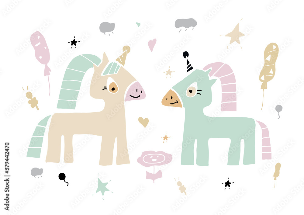 Naklejka premium children's illustration Holiday ponies