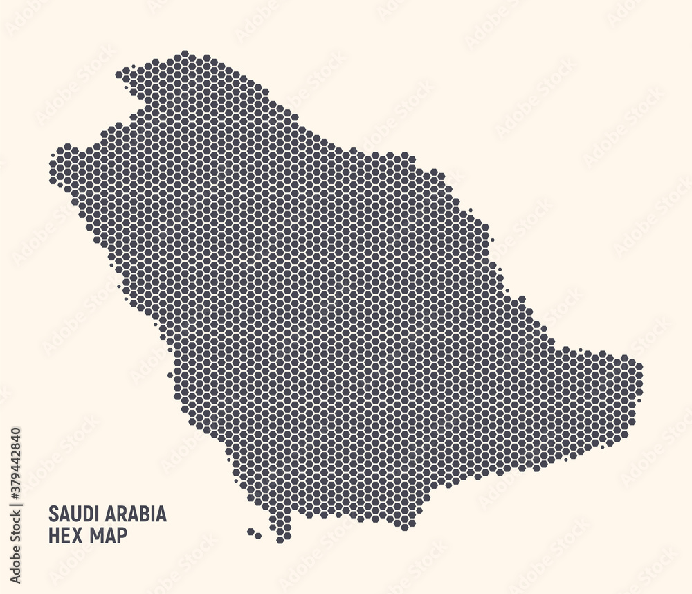 Hex Saudi Arabia Kingdom Map Vector Isolated On Light Background. Hexagonal Halftone Texture Of Saudi Arabia Map