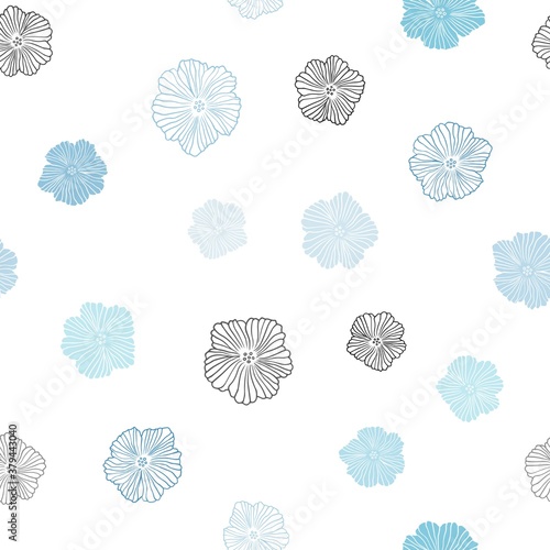 Light BLUE vector seamless natural pattern with flowers. Glitter abstract illustration with flowers. Pattern for design of fabric  wallpapers.