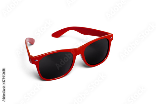 Red sunglasses isolated on white background