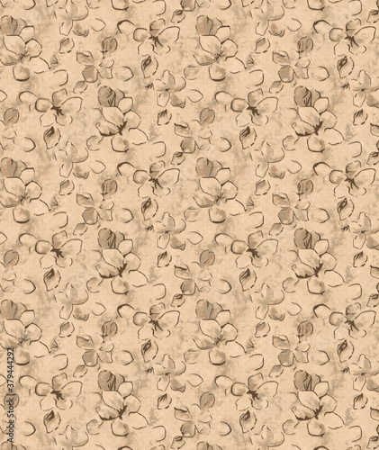 Seamless tropical flower, plant and leaf pattern background