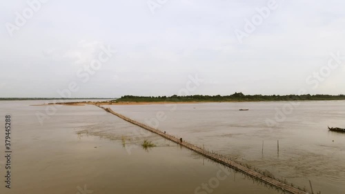 Floaded bamboo bridge over the Mekong in Kampong Cham city photo