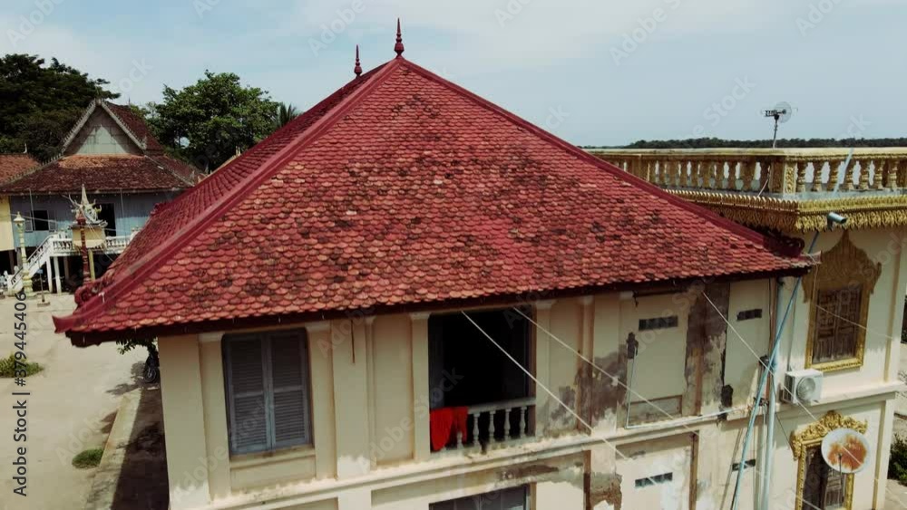 Old french colonial building style in a pagoda of Koh Paen island, Kampong Cham province, Cambodia Old french colonial building style in a pagoda of Koh Paen island, Kampong Cham province, Cambodia