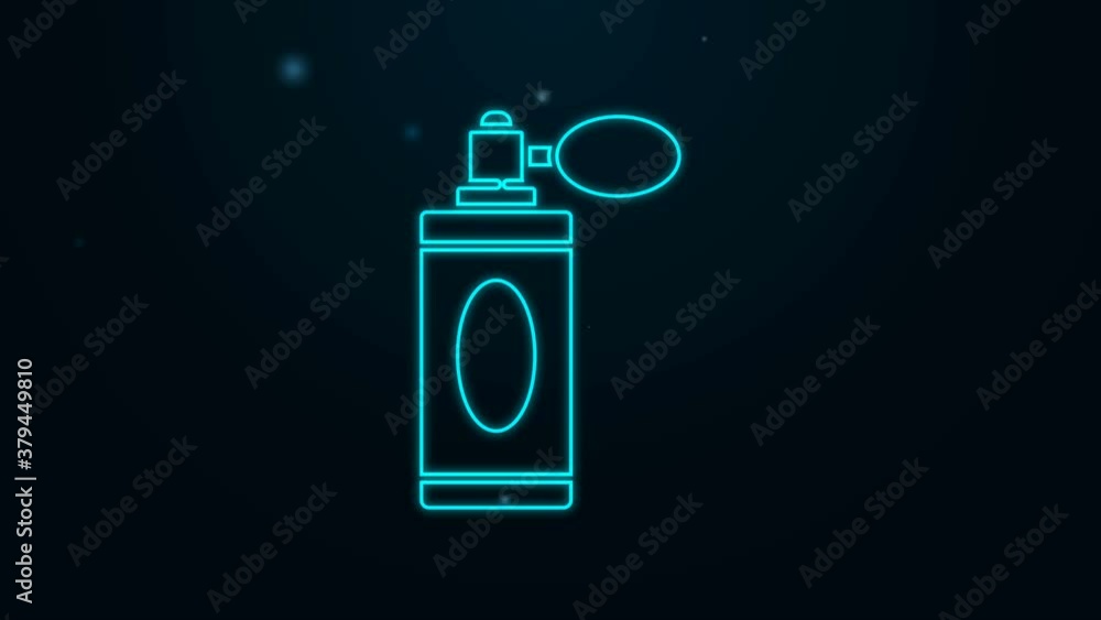 Glowing neon line Aftershave bottle with atomizer icon isolated on black background. Cologne spray icon. Male perfume bottle. 4K Video motion graphic animation Glowing neon line Aftershave bottle with atomizer icon isolated on black background. Cologne spray icon. Male perfume bottle. 4K Video motion graphic animation