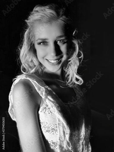 black and white portrait of young women