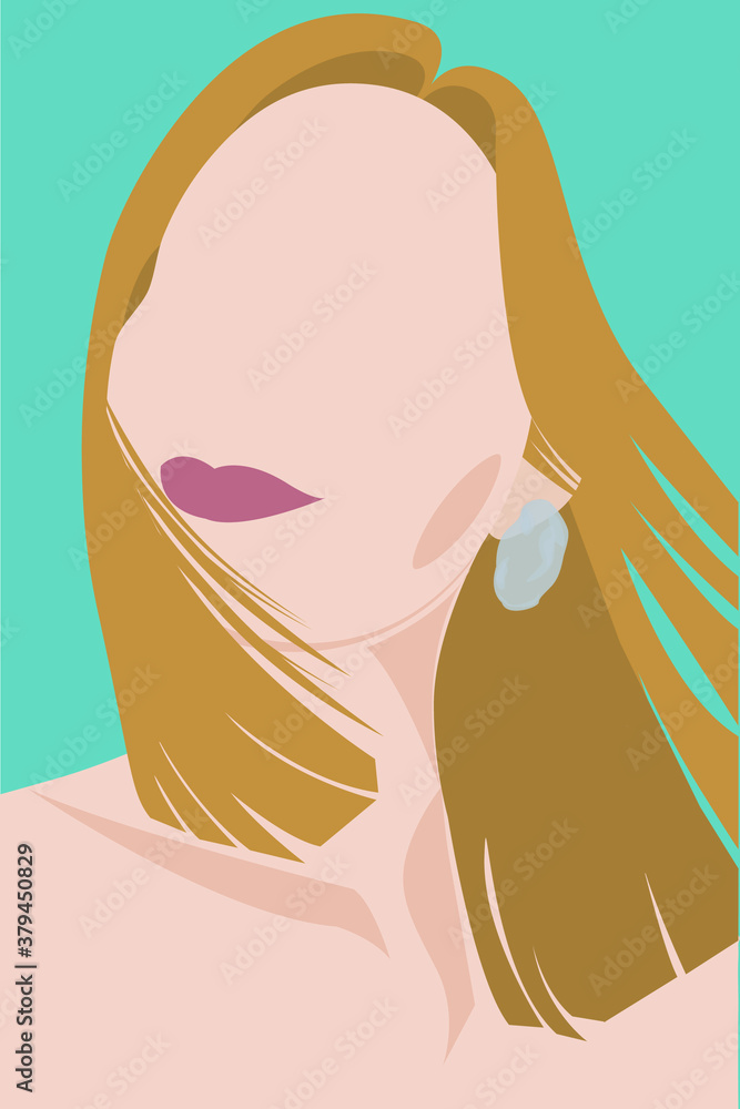 Vector stylized portrait of a beautiful blonde girl in flat style with red lips on blue background Vector stylized portrait of a beautiful blonde girl in flat style with red lips on blue background