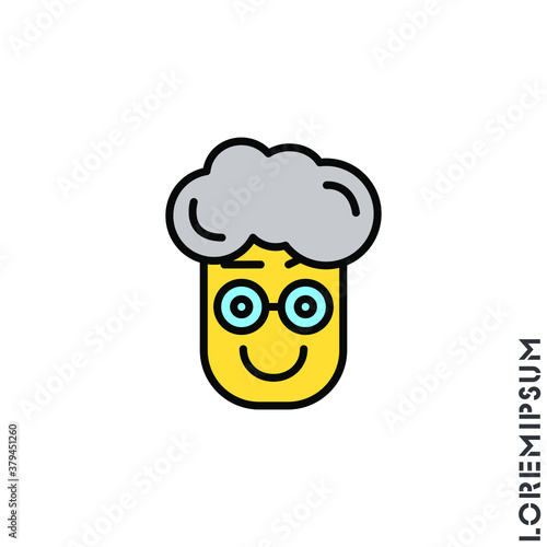 Big Smile contented smile with raised eyebrow yellow Emoticon boy, man Icon Vector Illustration. Style. Laughing, emotion icon. Fun, face vector. Humor, smile, positive symbol. sign 