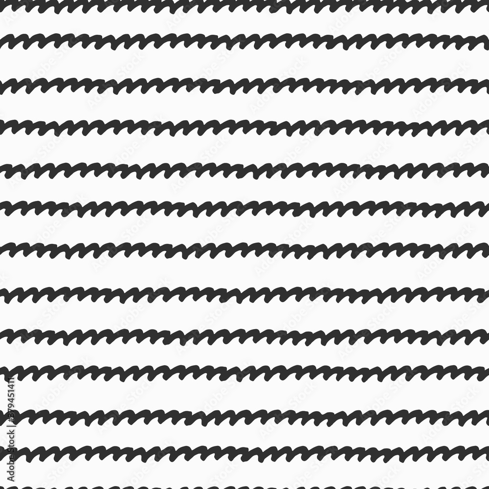 Obraz premium Seamless repeating monochrome pattern with hand drawn wavy lines on white background for surface design and other design projects