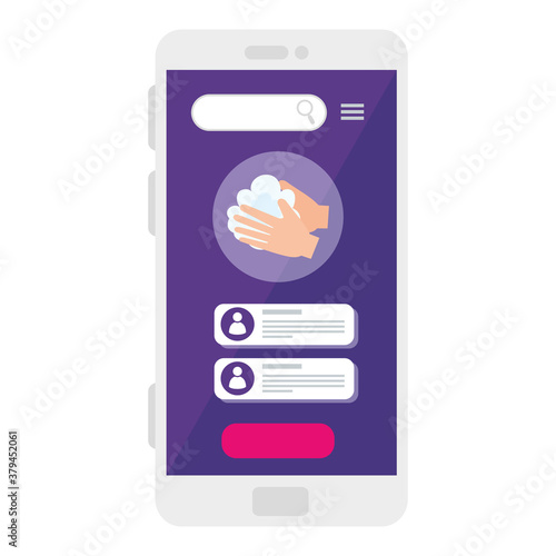 Hands washing with soap in smartphone design, Hygiene wash health and clean theme Vector illustration