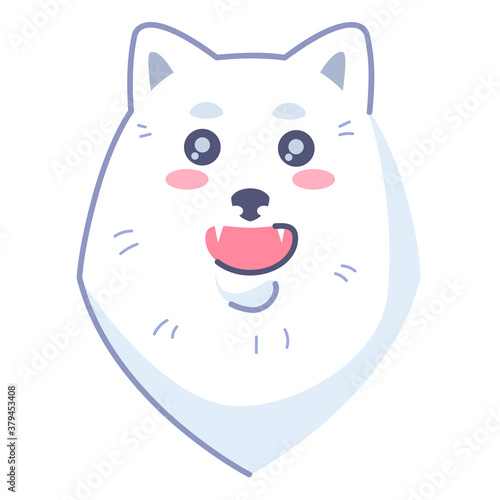 Dog sticker, emotion admiration. Emoticon for social networks and messengers. White dog pet. Cute kawaii animal in cartoon style.