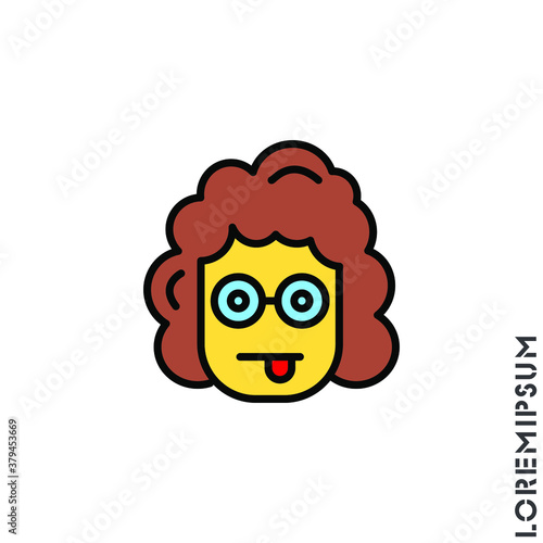 Mocking Funny Humor Emoticon yellow girl, woman Icon Vector Illustration. Style.