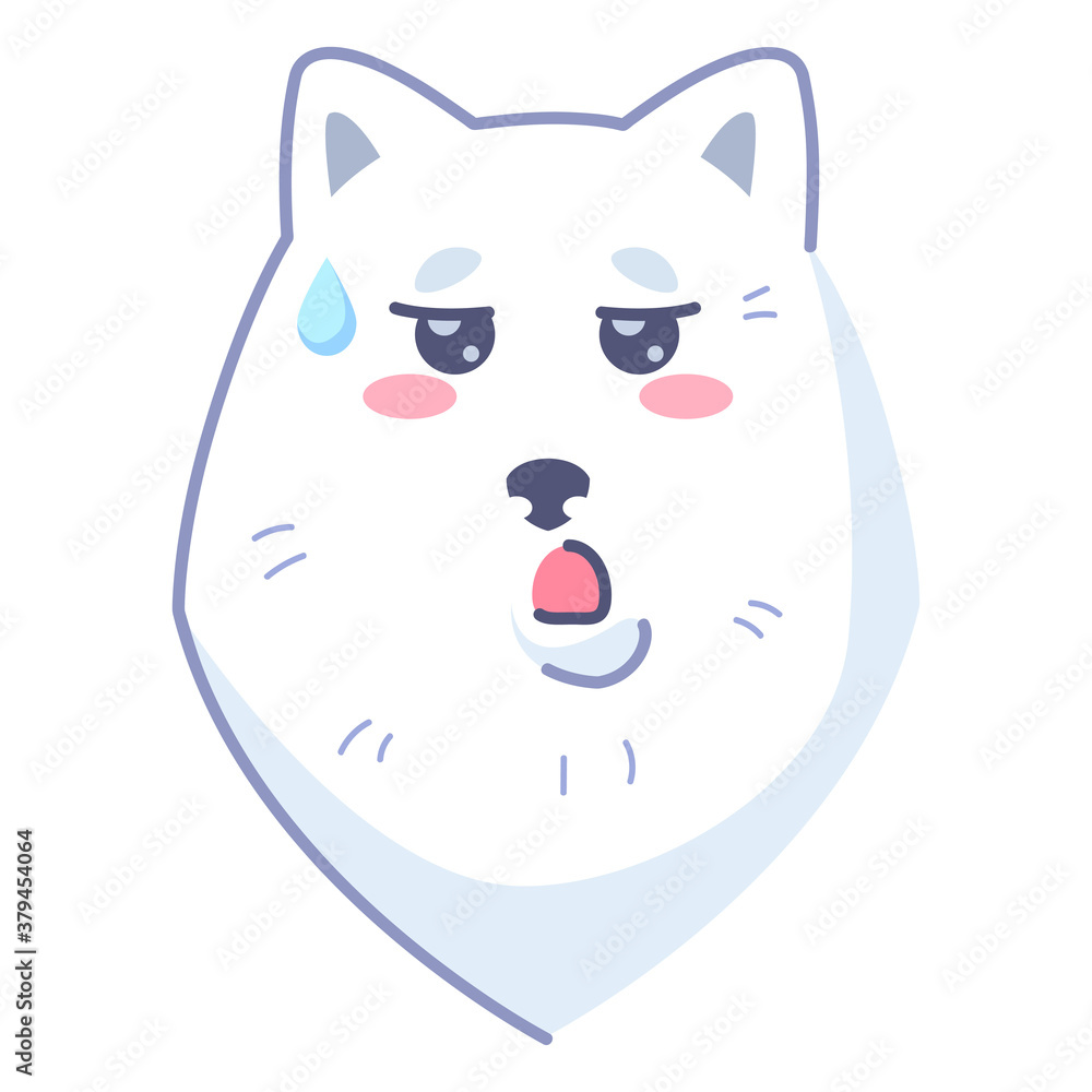 Dog sticker, incredulous emoticon. Emoticon for social networks and messengers. White dog pet. Cute kawaii animal in cartoon style. Dog sticker, incredulous emoticon. Emoticon for social networks and messengers. White dog pet. Cute kawaii animal in cartoon style.
