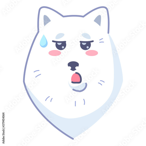 Dog sticker, incredulous emoticon. Emoticon for social networks and messengers. White dog pet. Cute kawaii animal in cartoon style.
