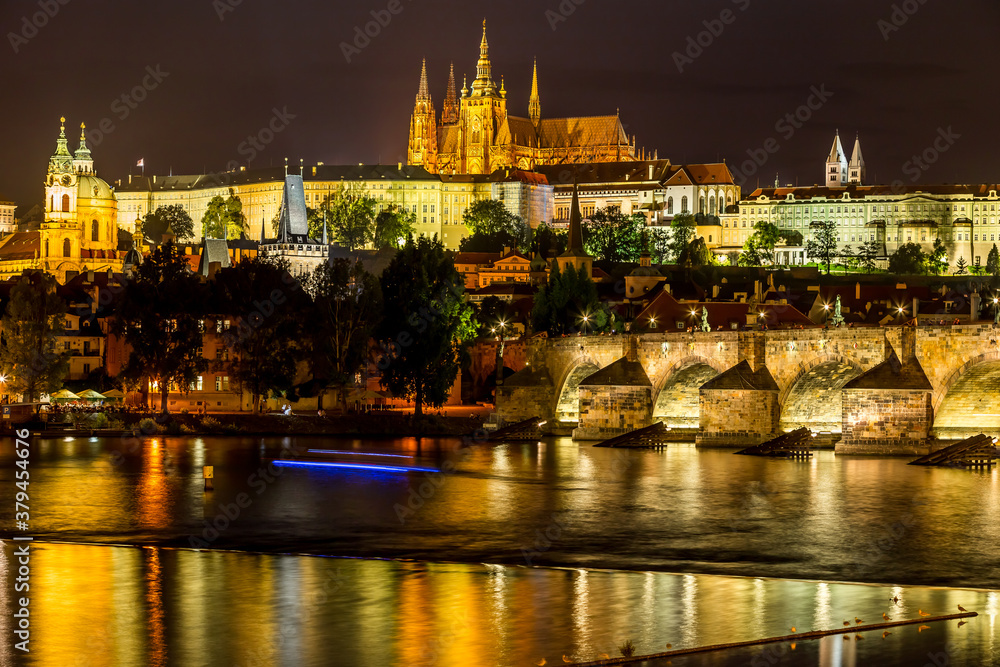 Prague panorama at night, Czech Republic