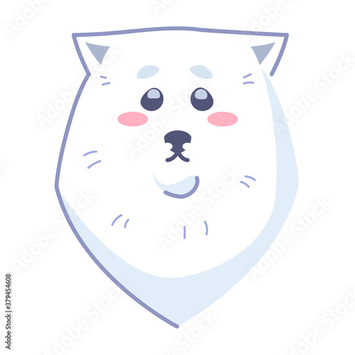 Dog sticker, sad. Emoticon for social networks and messengers. White dog pet. Cute kawaii animal in cartoon style.
