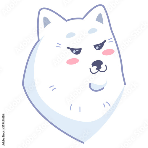 Dog sticker, shyness emotion. Emoticon for social networks and messengers. White dog pet. Cute kawaii animal in cartoon style.