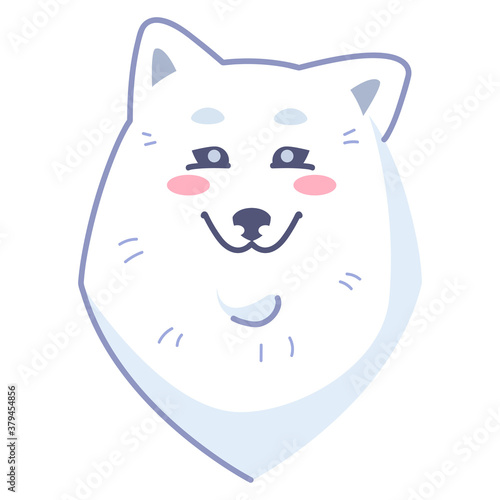 Dog sticker, sly. Emoticon for social networks and messengers. White dog pet. Cute kawaii animal in cartoon style.