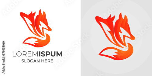 modern abstract 2 head fox logo design vector illustration .fox illustration black white . Orange Fox in the style of origami. Fox can use logo or icon. Vector Origami Fox