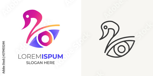 Duck and eye logo design vector illustration.Modern duck logo template 