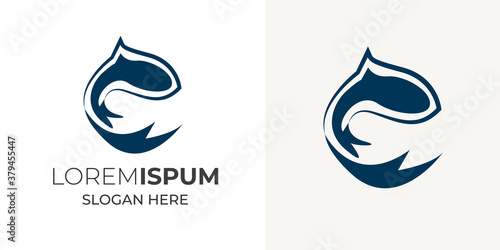 Hunting fish logo design vector illustration .modern logo design template 
