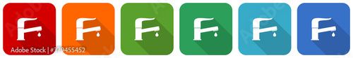 Water faucet, modern tap icon set, flat design vector illustration in 6 colors options for webdesign and mobile applications