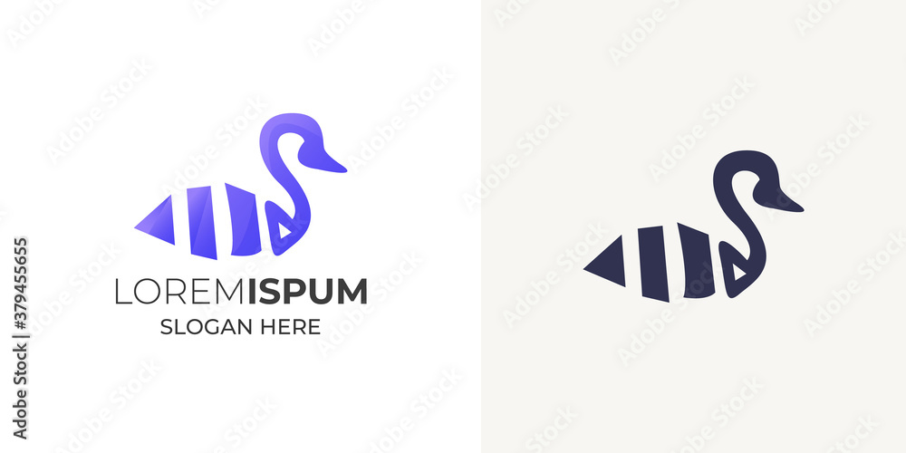 Duck and surfers logo design vector illustration.Duck logo design template 