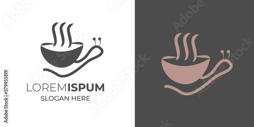 coffee mug and snail logo combo vector  in white background .coffee mug logo design for coffee shop 