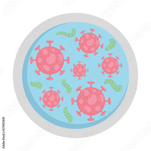 Covid 19 virus in laboratory plate design of 2019 ncov cov coronavirus infection and corona theme Vector illustration