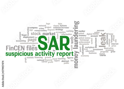 SAR suspicious activity report word cloud concept isolated on white background