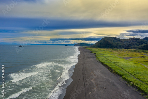 Beach with black sand on Kamchatka